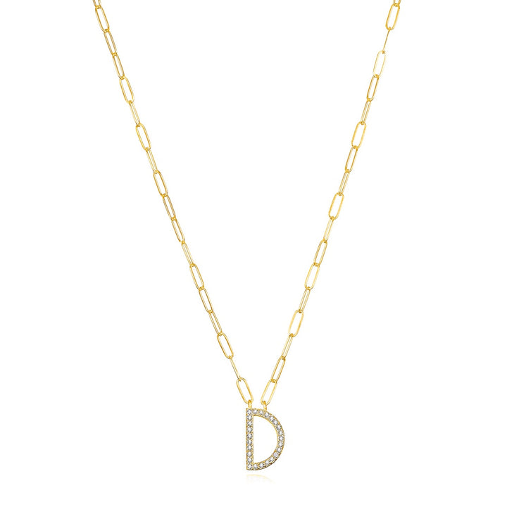 Grand Diamond Paperclip Initial Necklace-D