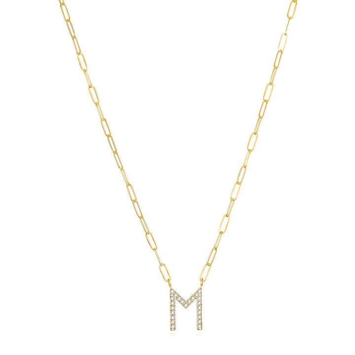 Grand Diamond Paperclip Initial Necklace-M