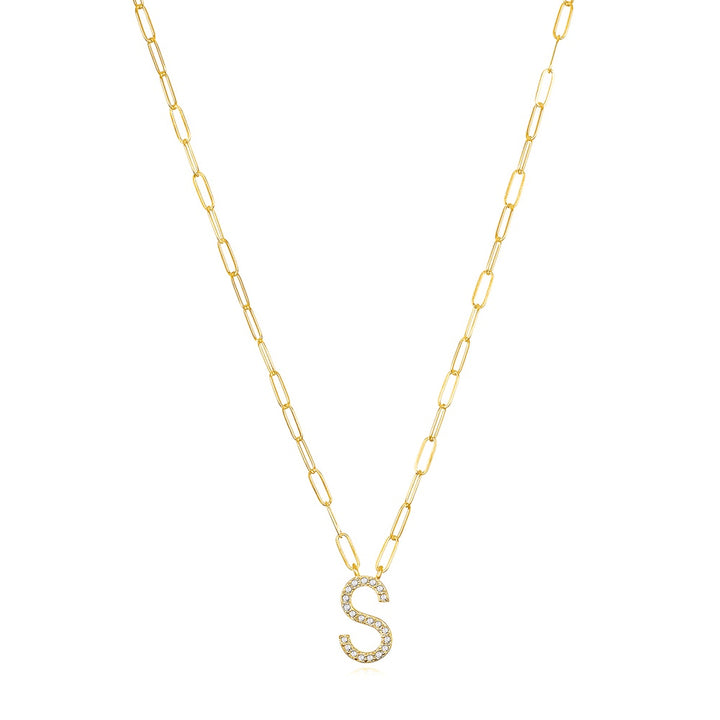 Grand Diamond Paperclip Initial Necklace-S