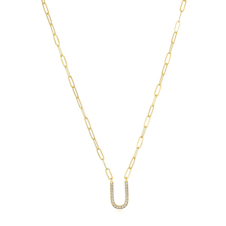 Grand Diamond Paperclip Initial Necklace-U