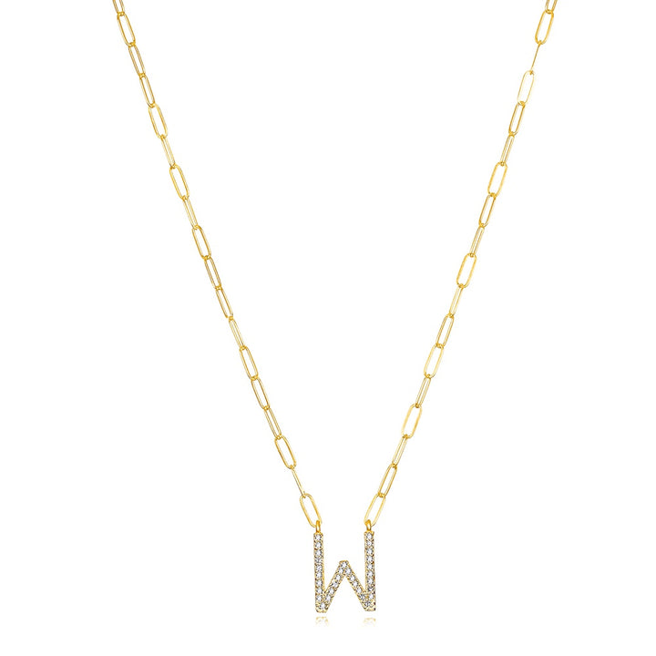 Grand Diamond Paperclip Initial Necklace-W