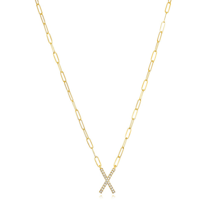 Grand Diamond Paperclip Initial Necklace-X