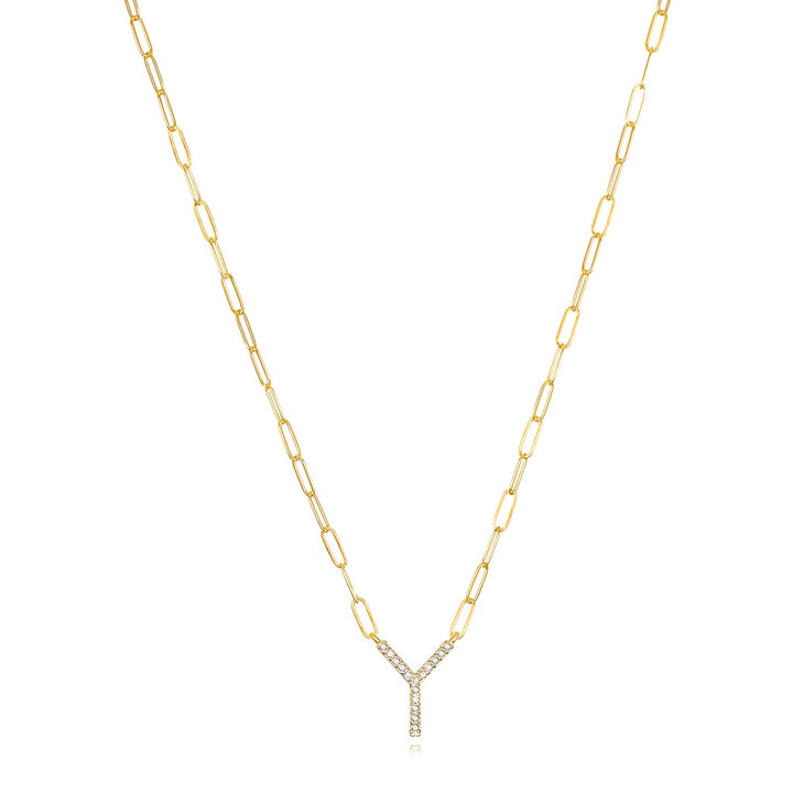 Grand Diamond Paperclip Initial Necklace-Y