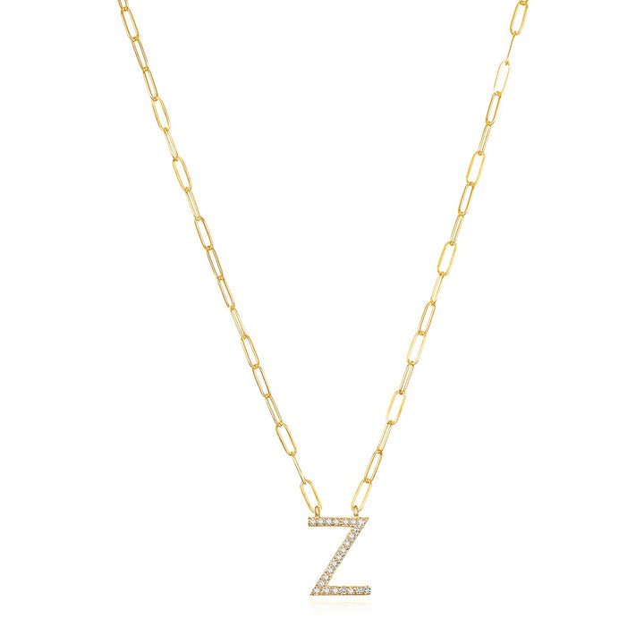 Grand Diamond Paperclip Initial Necklace-Z