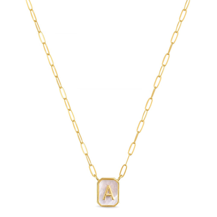 Mother of Pearl Paperclip Initial Necklace-A