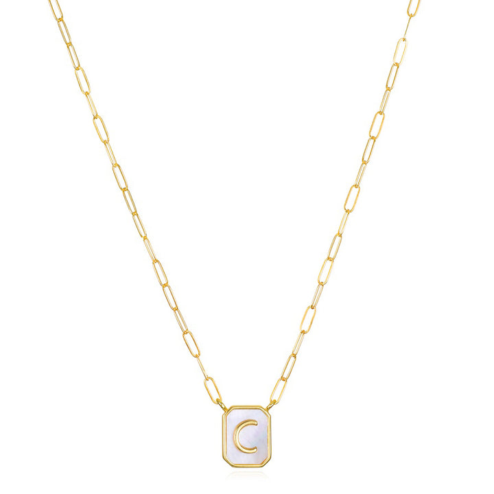 Mother of Pearl Paperclip Initial Necklace-C