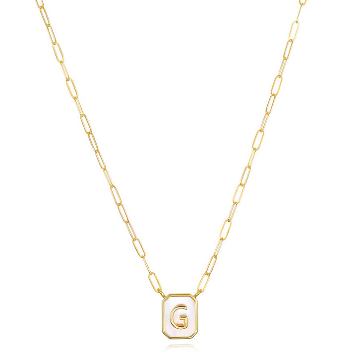 Mother of Pearl Paperclip Initial Necklace-G