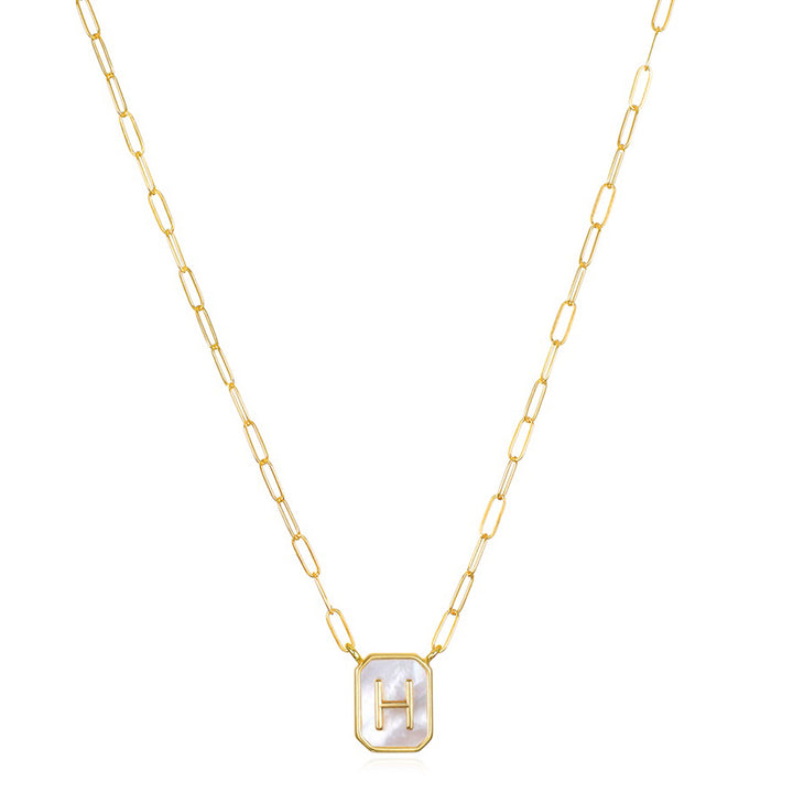 Mother of Pearl Paperclip Initial Necklace-H