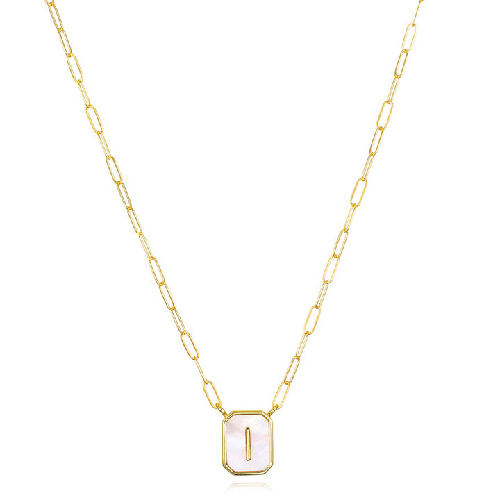 Mother of Pearl Paperclip Initial Necklace-I