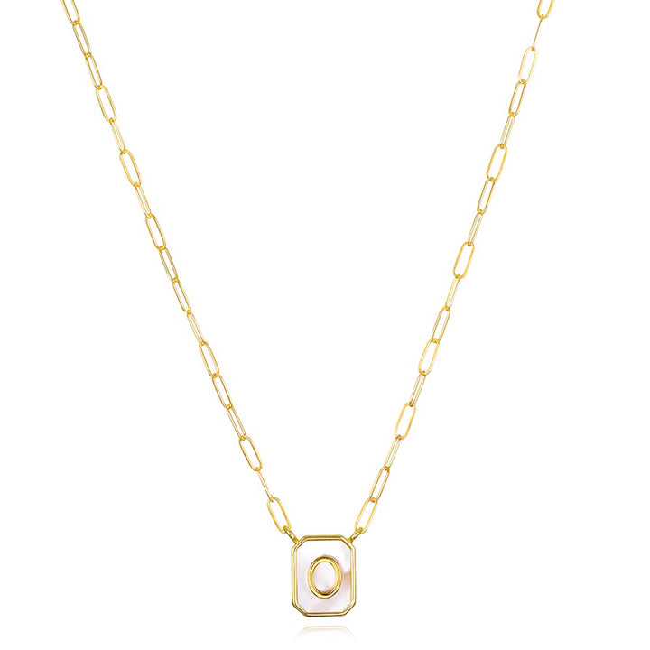 Mother of Pearl Paperclip Initial Necklace-O