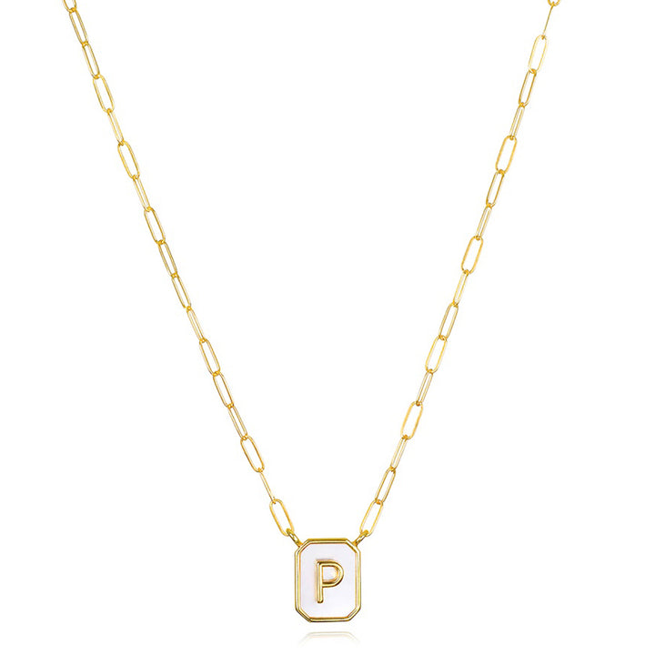 Mother of Pearl Paperclip Initial Necklace-P