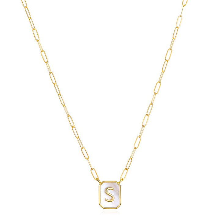 Mother of Pearl Paperclip Initial Necklace-S