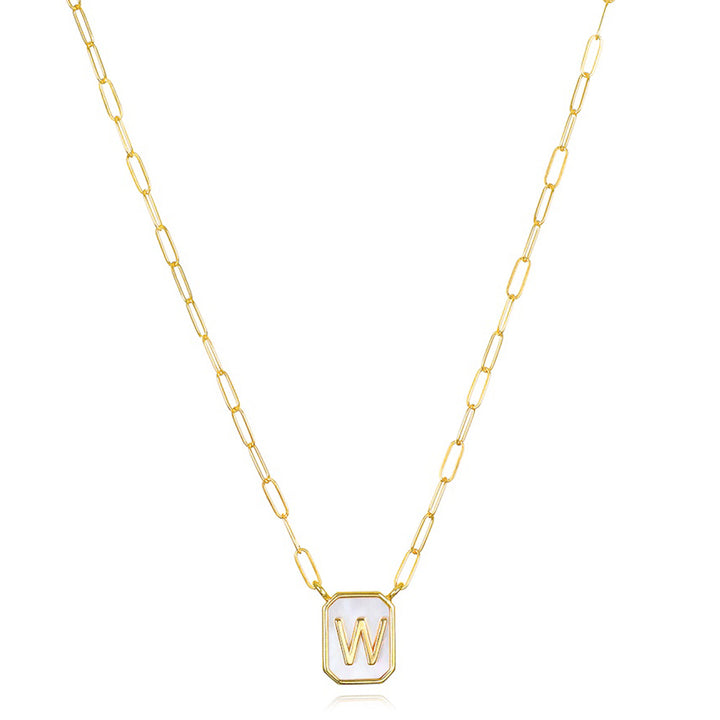 Mother of Pearl Paperclip Initial Necklace-W