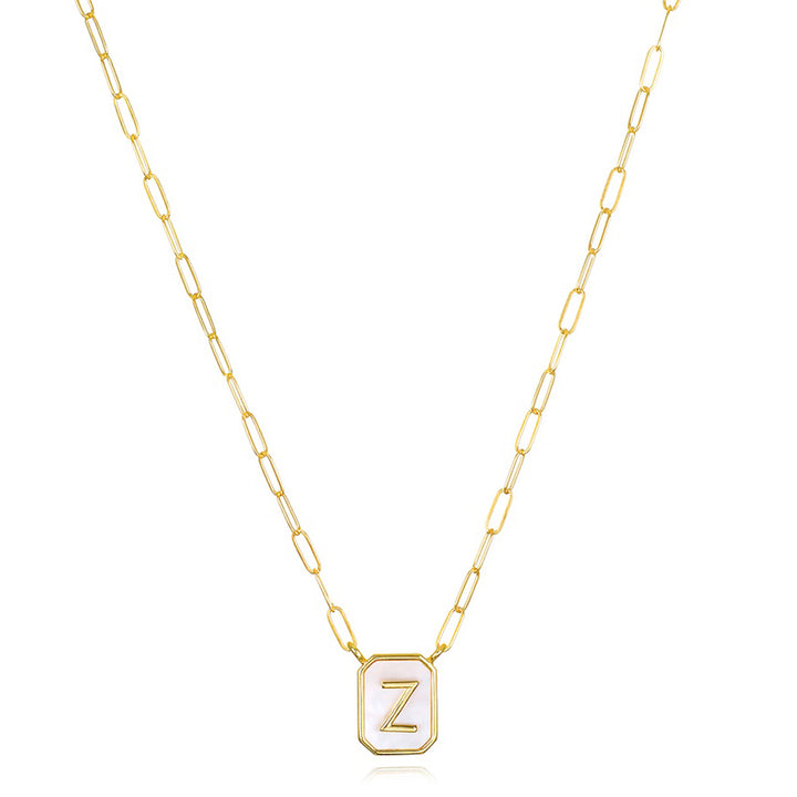 Mother of Pearl Paperclip Initial Necklace-Z